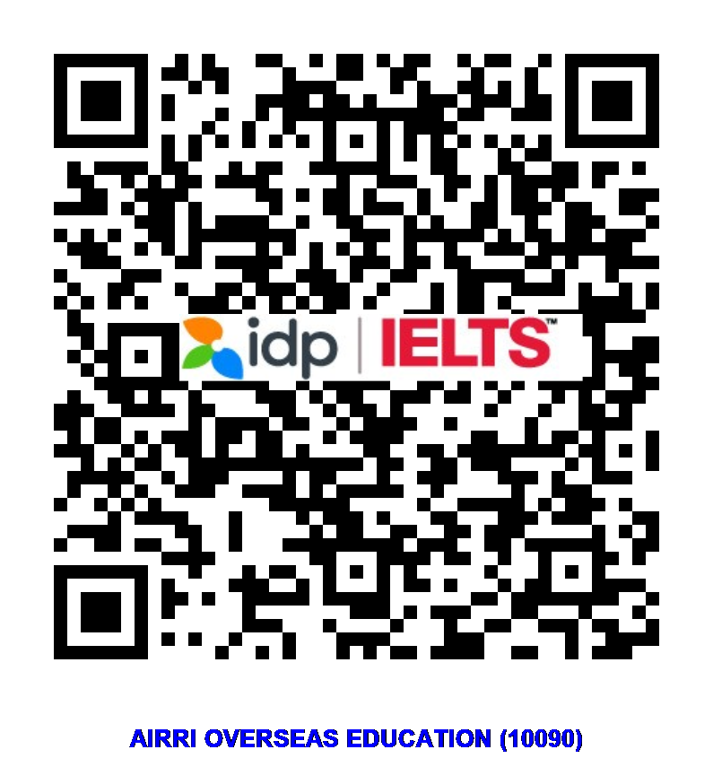 QR code to book the IELTS exam with AIRRI Overseas Education, IDP agency code 10090