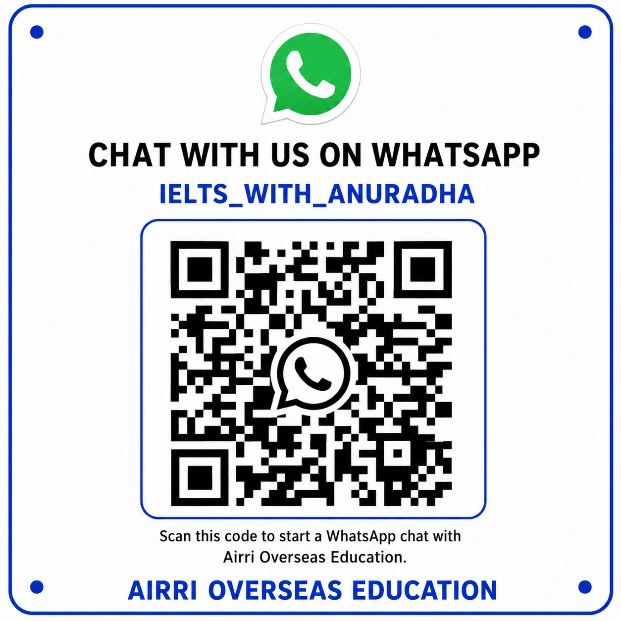 WhatsApp QR code for AIRRI Overseas Education