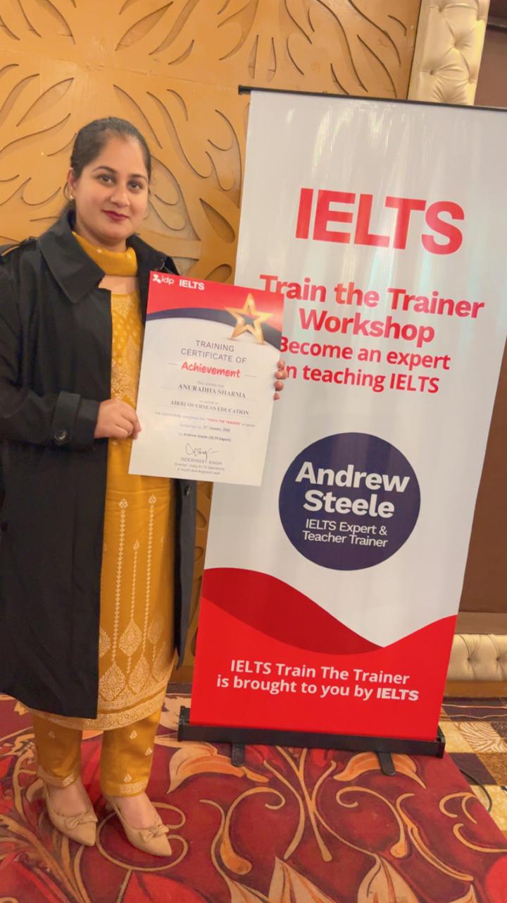 Anuradha Sharma receiving her IDP IELTS Train the Trainer certificate