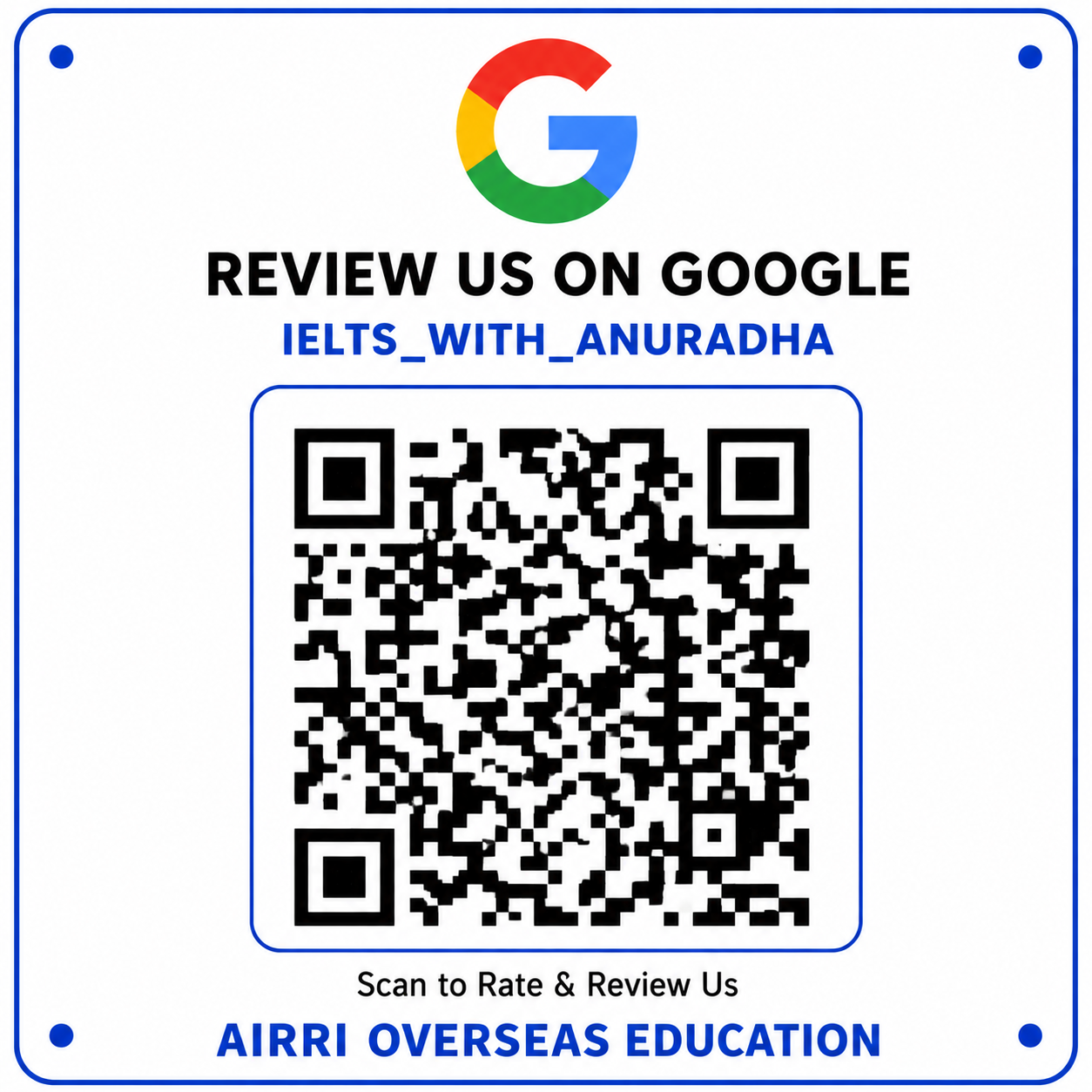 Google Business Profile QR code for AIRRI Overseas Education